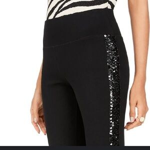 INC Black Sequin Legging 2 Ponte Pant Knit Stretch Holiday Dressy NYE Party NEW‎